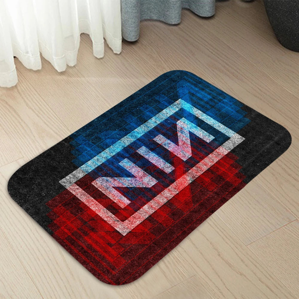 tapis moderne noir blanc logo nin floral antidérapant polyestère salon