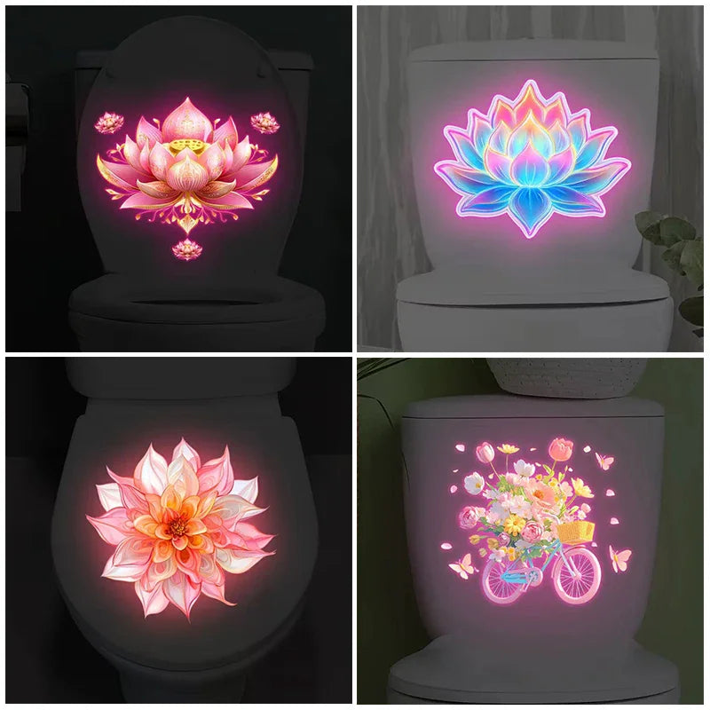 autocollants muraux fleurs lotus dahlias multicolores moderne adhésifs salle bains nocturne brillants uv