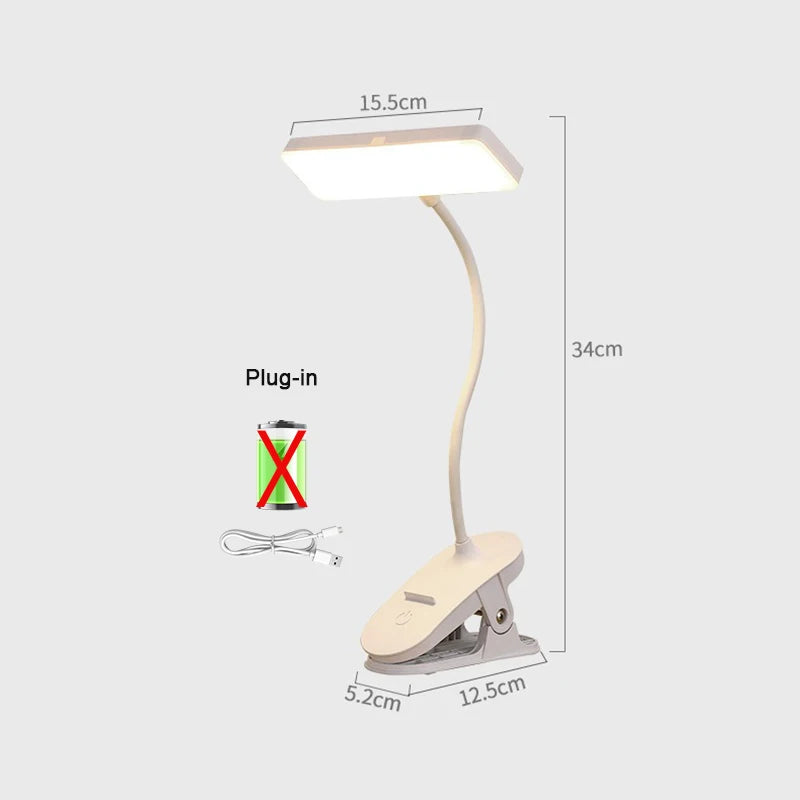 lampe rechargeable led blanc moderne pinces clipser port usb interrupteur base stable