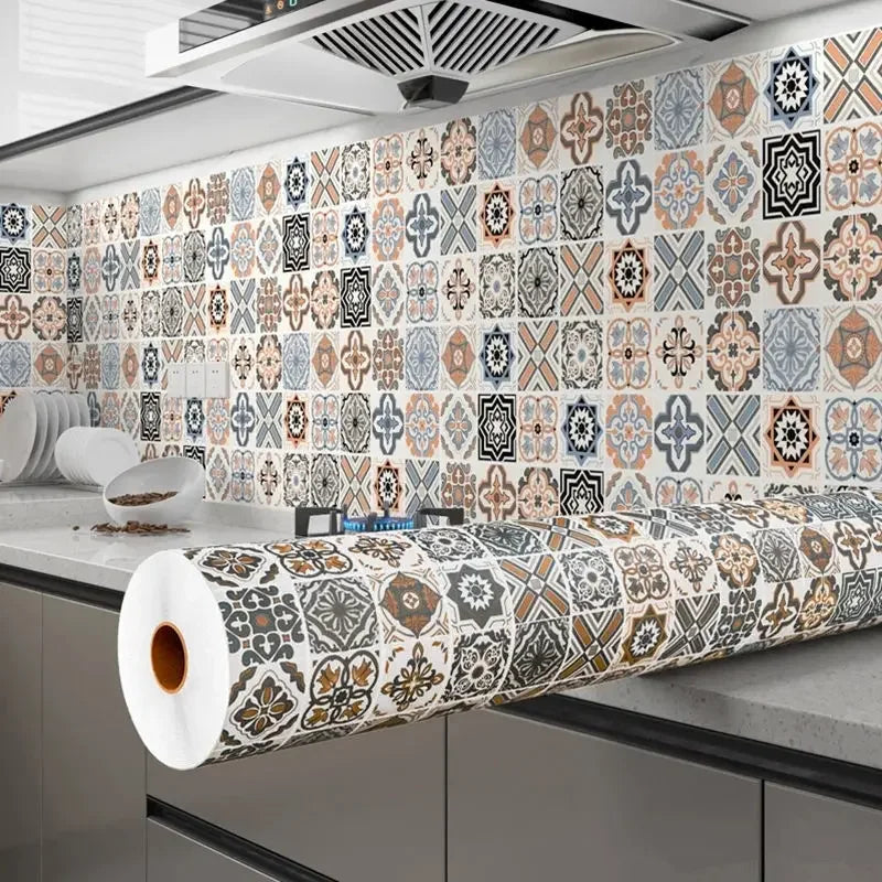 papier peint autocollant multicolore moderne motifs géométriques floraux imperméable résistant l'huile 40cmX10m