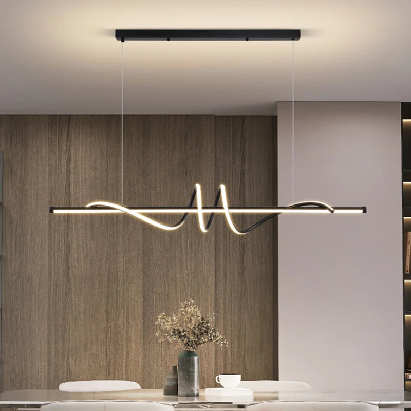 suspension lumineuse moderne led blanc noir doré ondulé minimaliste