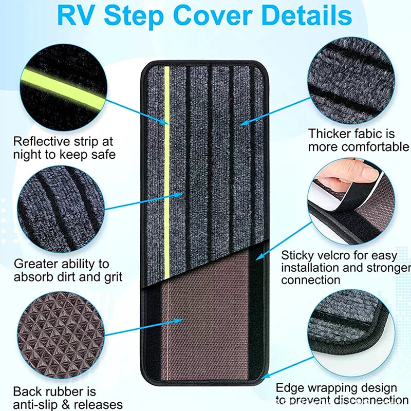 tapis d'escalier noir vert fluo rayures horizontales velcro moderne antidérapant sécurité camping car porte