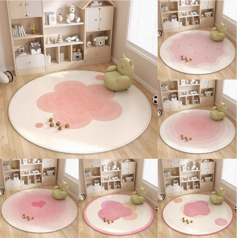 tapis rond nuage enfant moderne rose clair antidérapant 80x80cm 120x120cm salon chambre