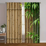 rideau imprimé bambou vert naturel opacité deux pièces fenêtre polyester decoration maison classique rustique
