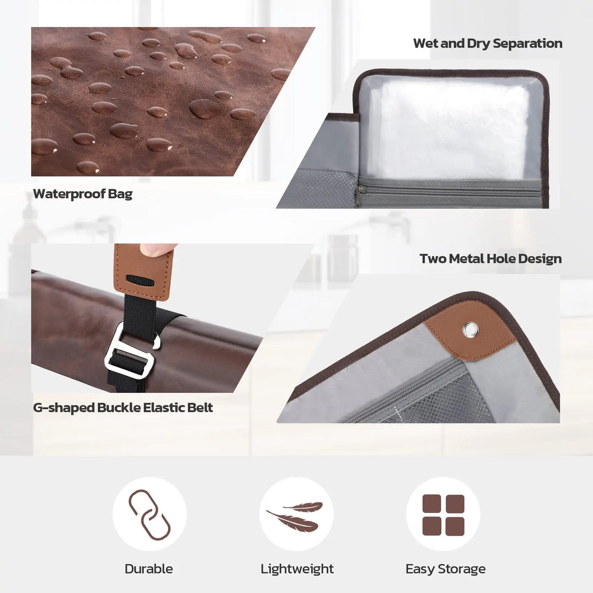 organisateur toilette sac voyage pliable marron gris compartiments poches mesh utilitaire masculin semi transparent