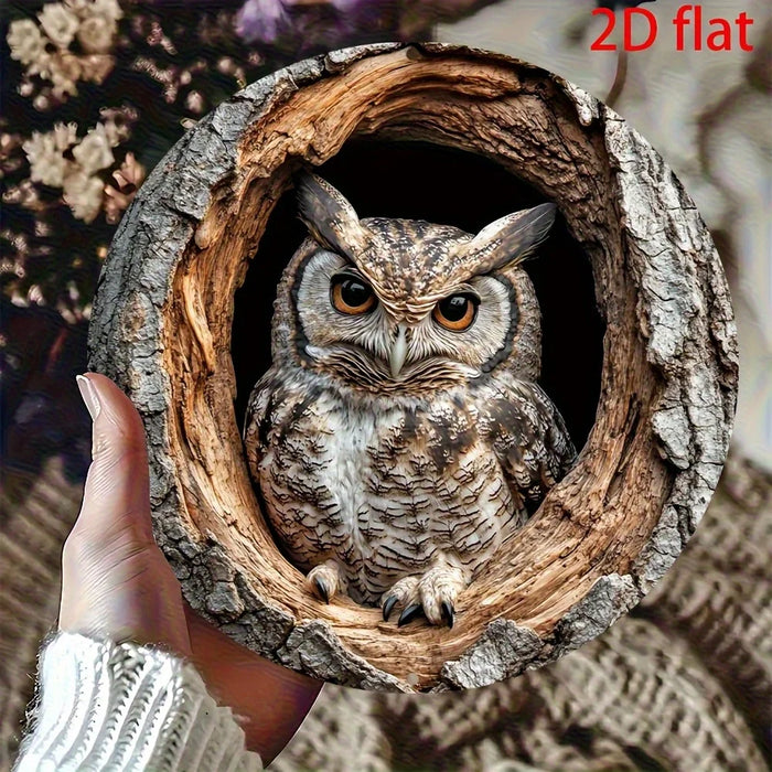 décoration murale autocollant hibou bois gris brun réaliste faune forestière maison