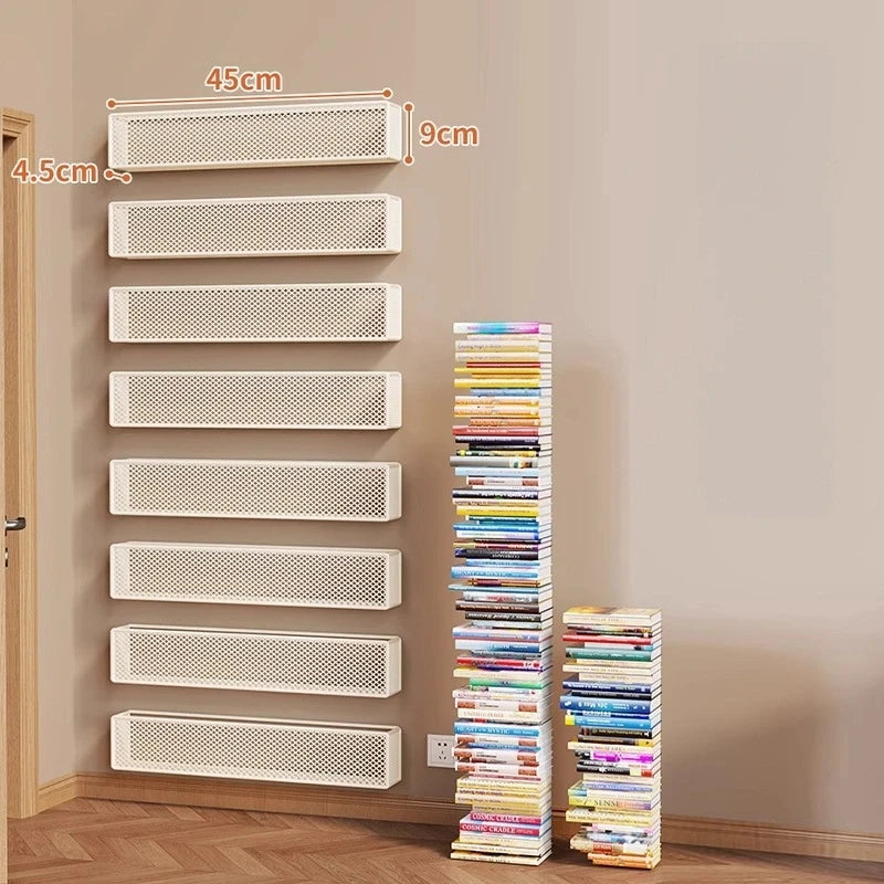 étagères murales modernes adhésives livres blancs noirs mailles minimalistes chambre enfants bibliothèque