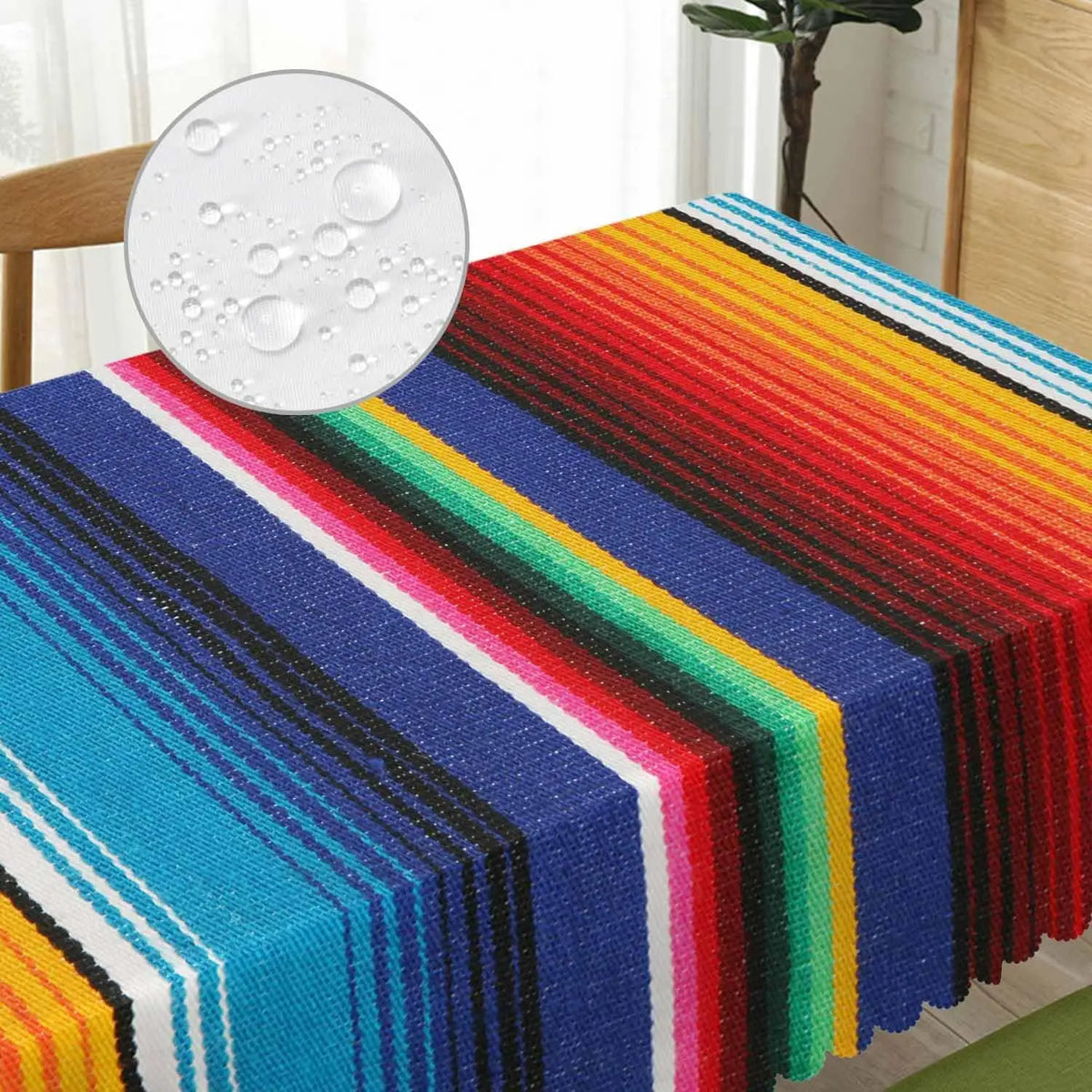 nappe table rayée multicolore ethnique imperméable polyester réutilisable moderne camping maison festive