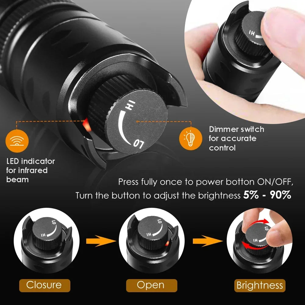 torche noire led rechargeable zoom vision nocturne 5w 940nm 850nm usb