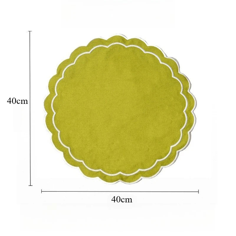serviettes table tissu vert blanc bleu marine jaune bordures géométriques classiques respectueux environnement 40x40cm