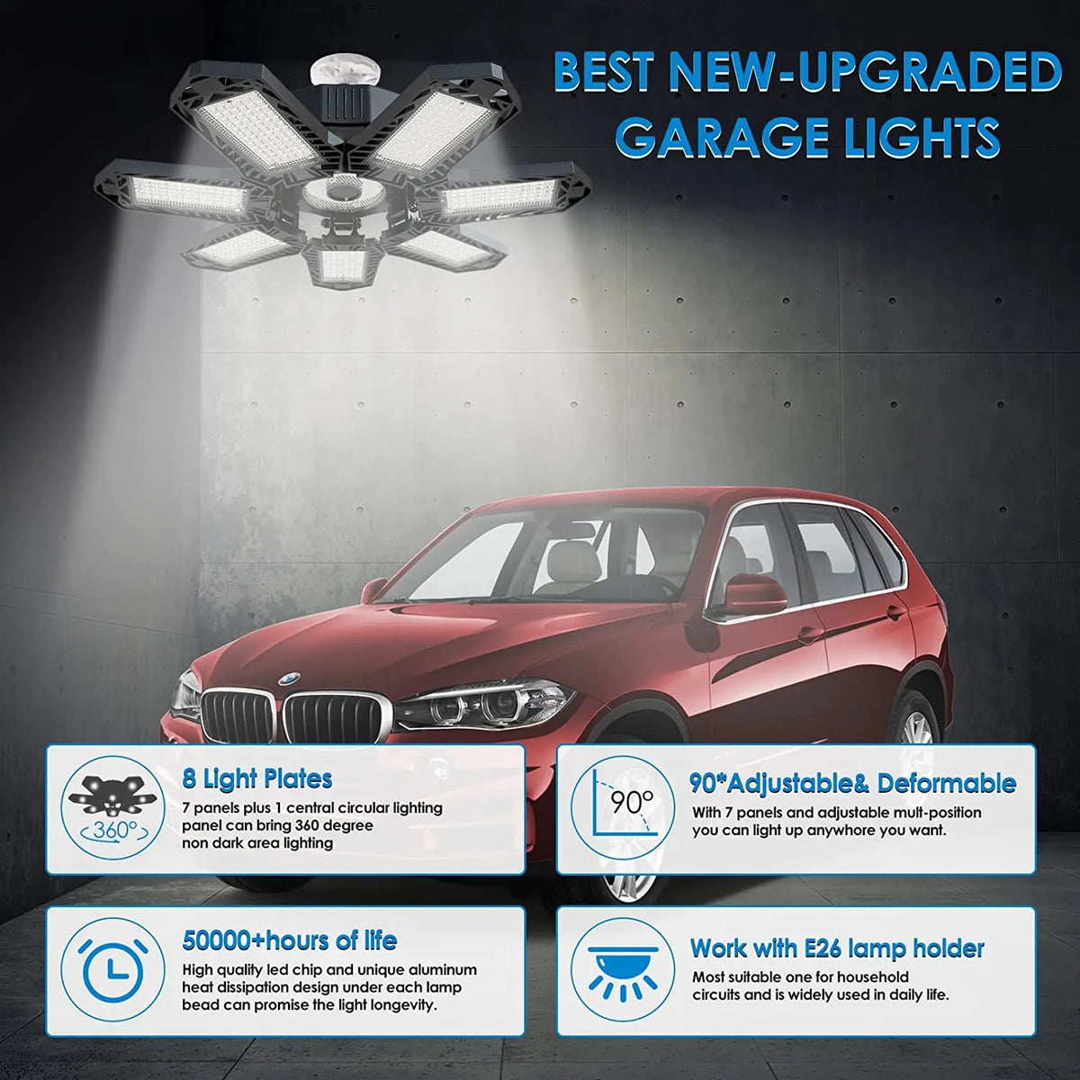 lampe led garage industrielle panneau réglable éclairage intérieur moderne e26 e27