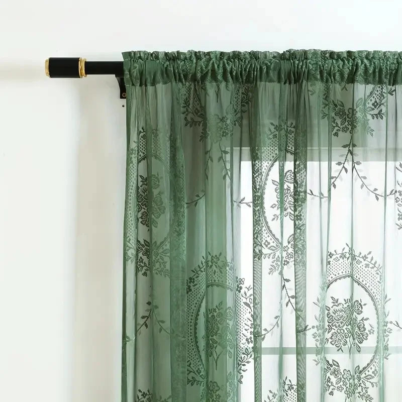 rideau voilage gris foncé motifs floraux translucide bohème chic vintage chambre coucher