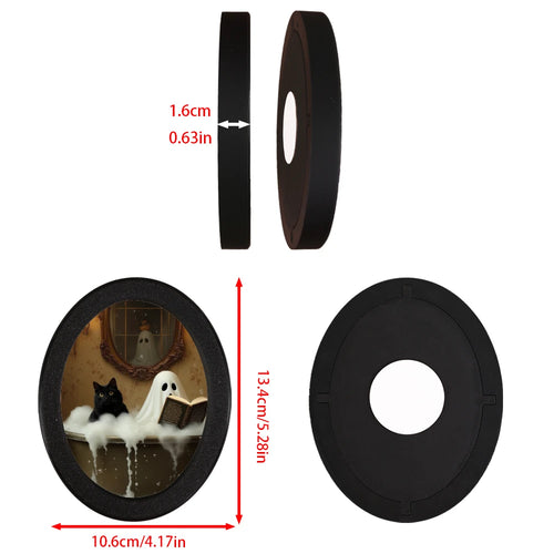 miroir ovale noir chat fantôme lecture flocons halloween artistique adhésifintérieur 10.6cmextérieur 13.4cmépaisseur 1.6cm