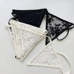 guirlande décorative bohème triangles dentelle florale blanc cassé noir anniversaire suspension chambre festive