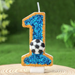 bougies numéraires pailletées thème football anniversaire bleu doré blanc