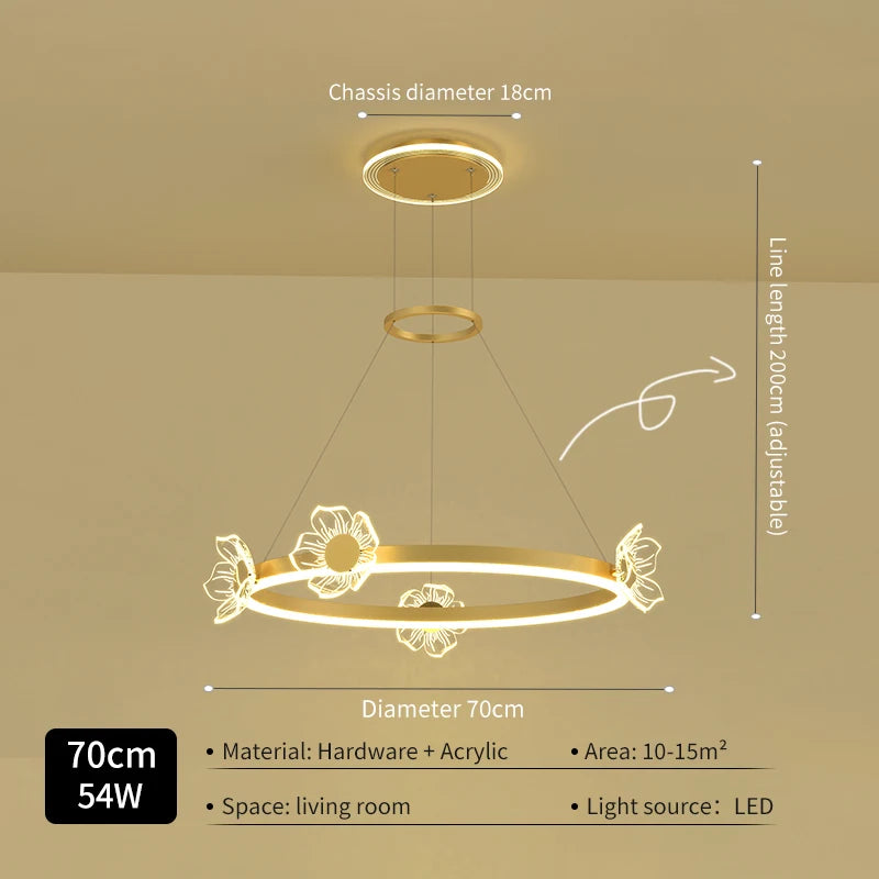 suspension lumineuse moderne fleurs papillons or blanc led 2000lm 10ampoules