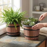 pots fleurs marron clair texture bois vintage drainage soucoupe grande capacitéintérieur