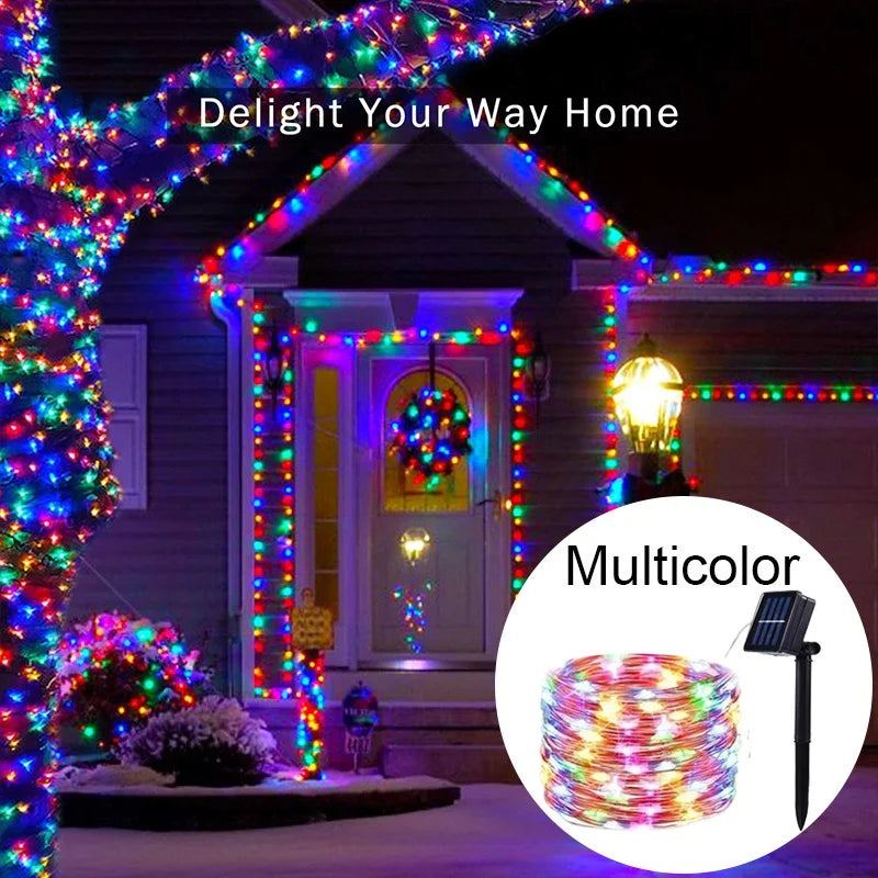 guirlande lumineuse solaire 300 led bleu doré led moderne clipsétales