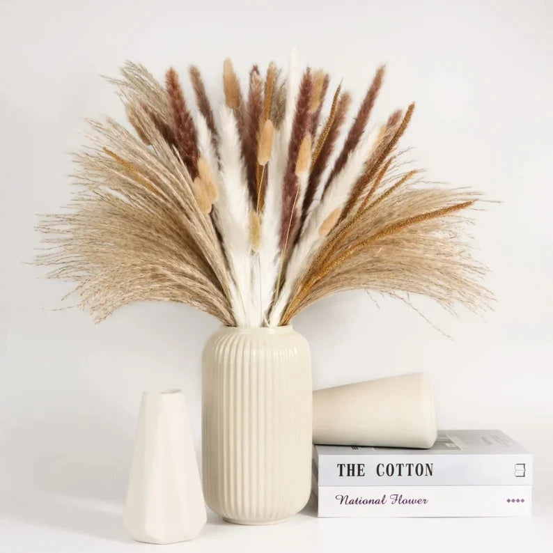 bouquet pampas séchés naturels beige marron blanc décoration boho intérieur événements festifs