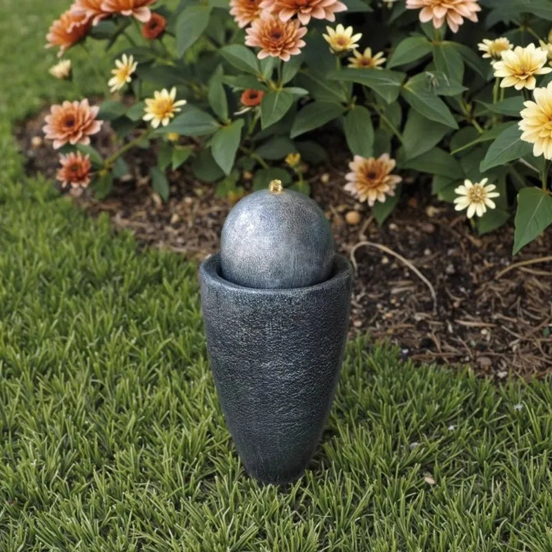 fontaine décorative moderne résine gris foncé jardin intérieur extérieur unique