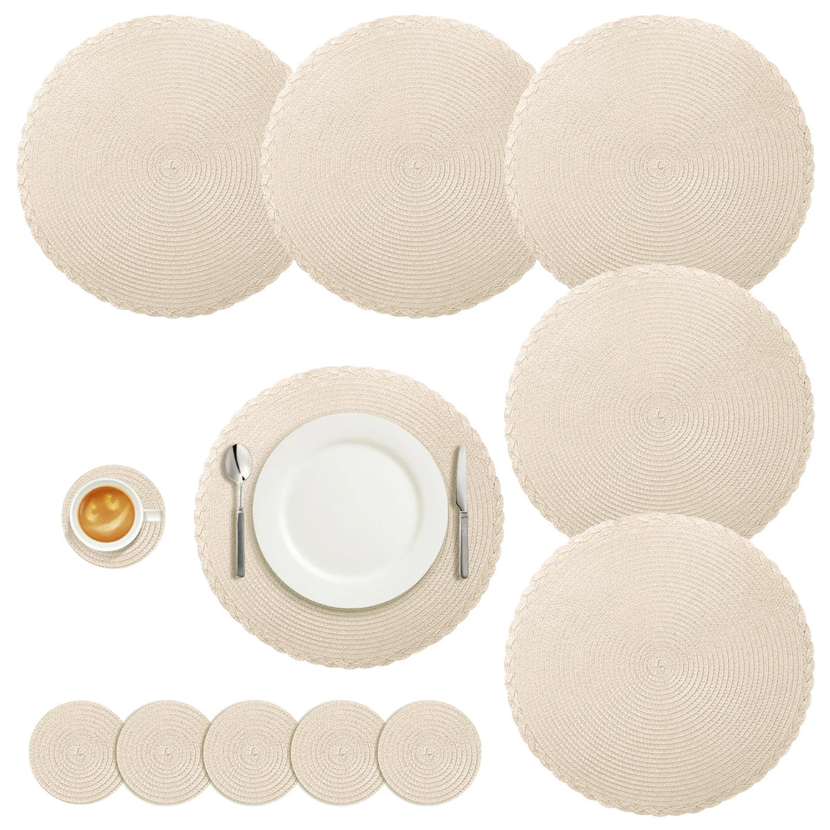 tapis table classique tissage rond marron clair respectueux environnement 34cm diamètre assiette fourchette couteau