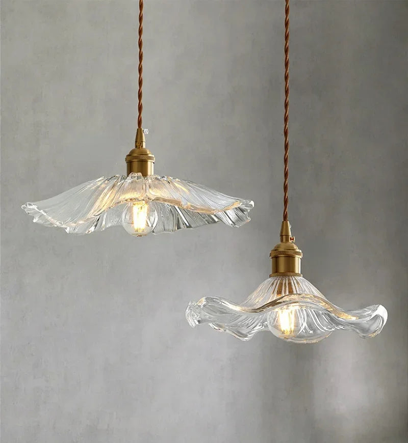 lampe suspendue verre texturé transparent doré vintage chambre salon