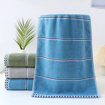 serviettes coton polyester rayures dorées bleu beige marron absorption rapide toilette classique adultes