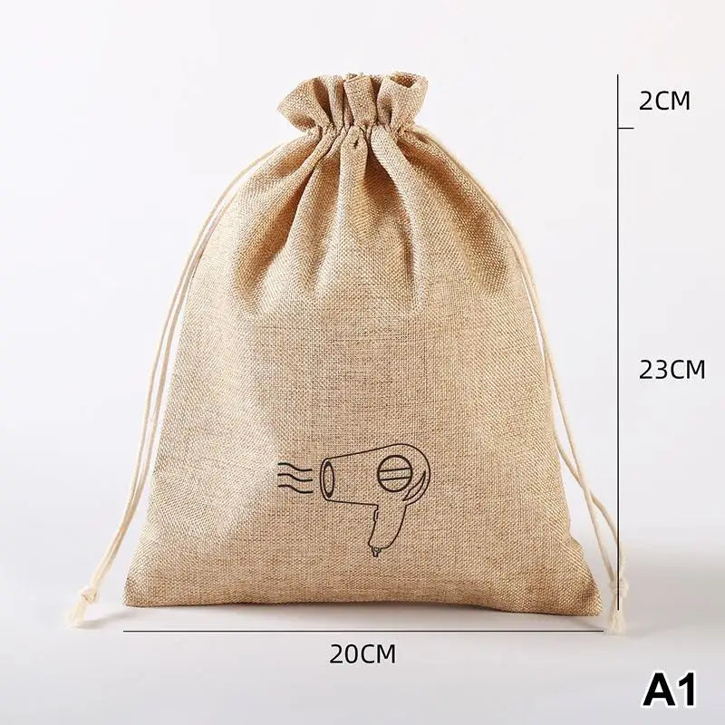 sac tissu sèche cheveux portable sacs outils capillaires voyage rustique toile texture jute.lin chambre