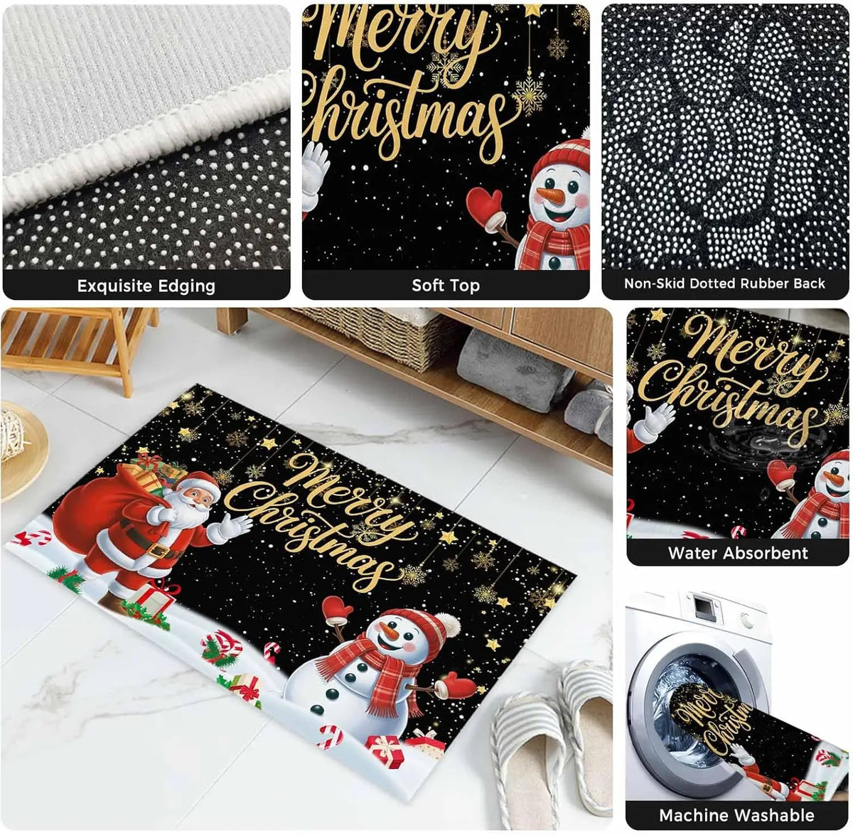 Détail du motif Père Noël sur le paillasson de décoration