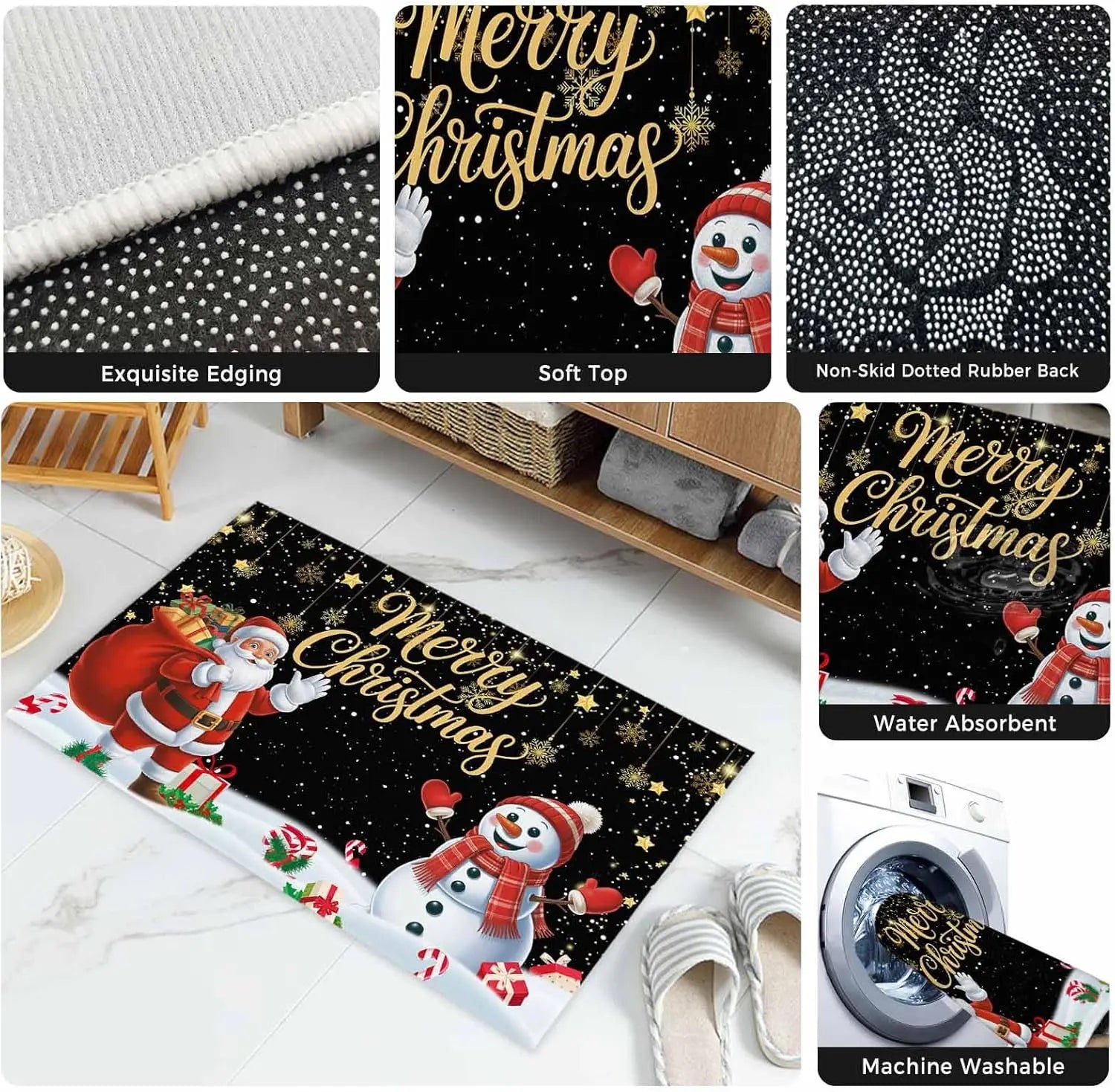 Détail du motif Père Noël sur le paillasson de décoration