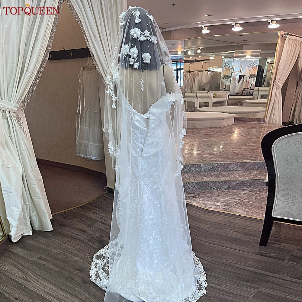 voile mariée blanc fleurs classique romantique soirée mariage bride long translucide peigne clips