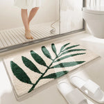 tapis bain feuilles vertes fond blanc absorbant antidérapant doux microfibre moderne salle bain
