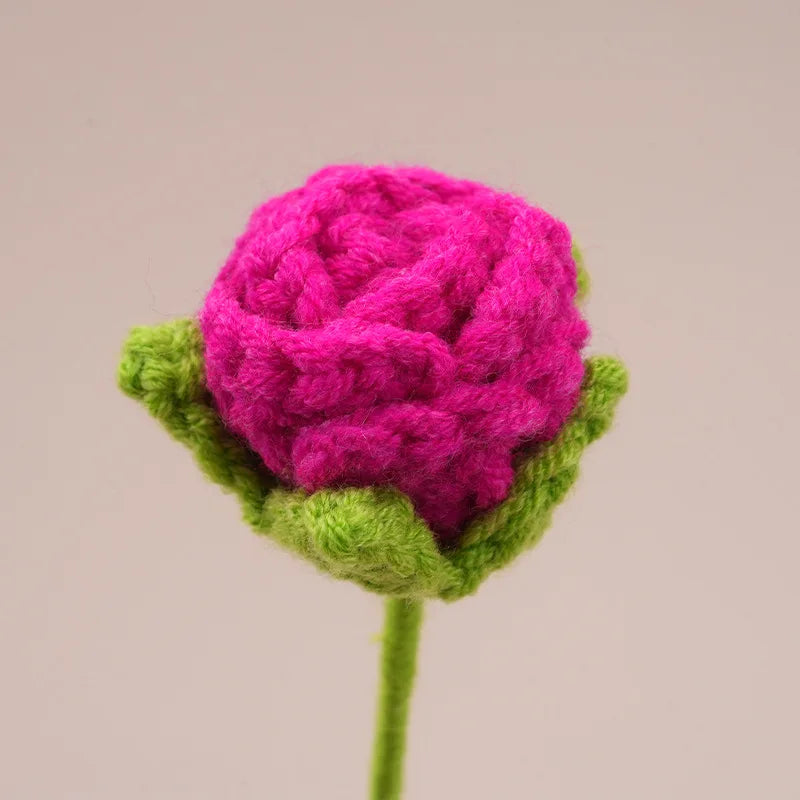 fleurs artificielles tricotées violet orange rose bleu blanc rouge jaune artisanale crochet decoration maisonintérieur