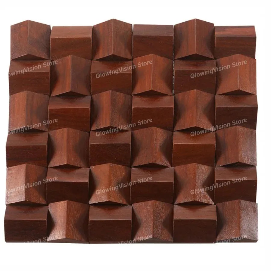 panneau décoratif bois cubes géométriques moderne marron clair foncé autocolant 3d