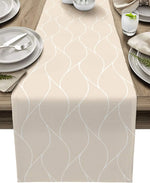 table cheminement lin beige moderne lignes ondulées réutilisable décoration table manger farmhouse