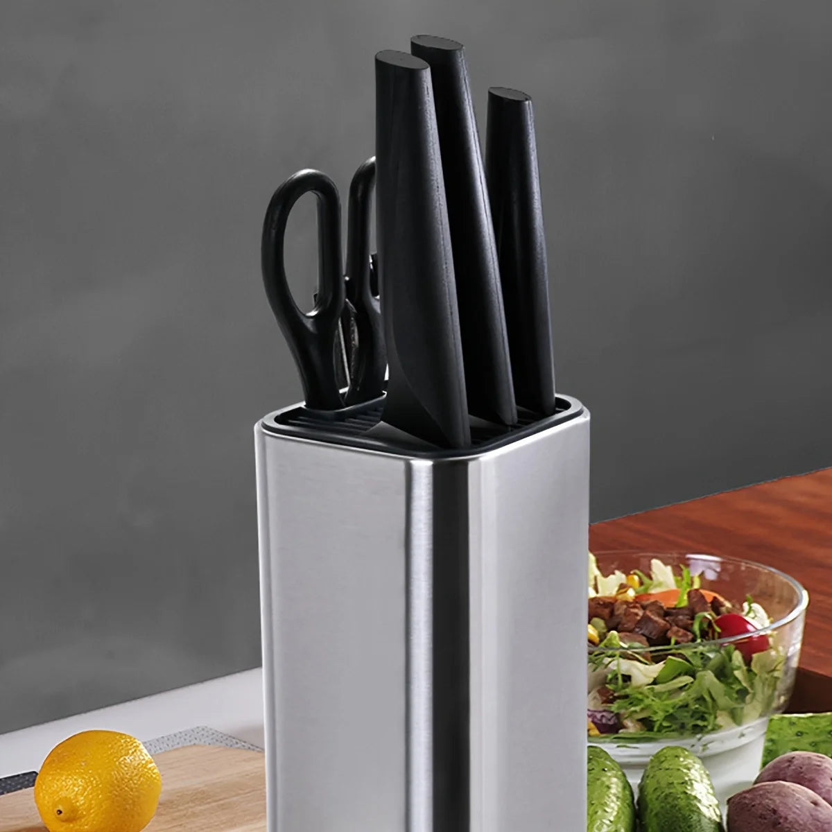 ensemble couteaux cuisine poignées bois naturel acier inoxydable respectueux environnement moderne fonctionnel couteau chef