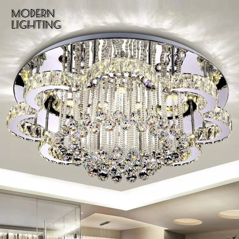 lustre cristal moderne strass argenté éclairage led salon villa élégant minimaliste facile certifications sécurité