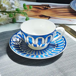 assiettes bleu motif floral tasse blanc classique opacité