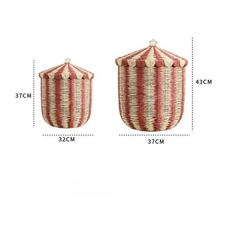 panier rangement rayé rouge blanc beige traditionnel réutilisable opacité petit grand chambre enfant