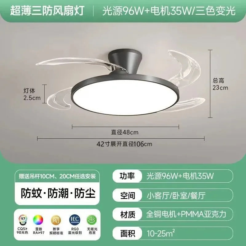 ventilateur blanc transparent moderne 42 48 pouces led télécommande