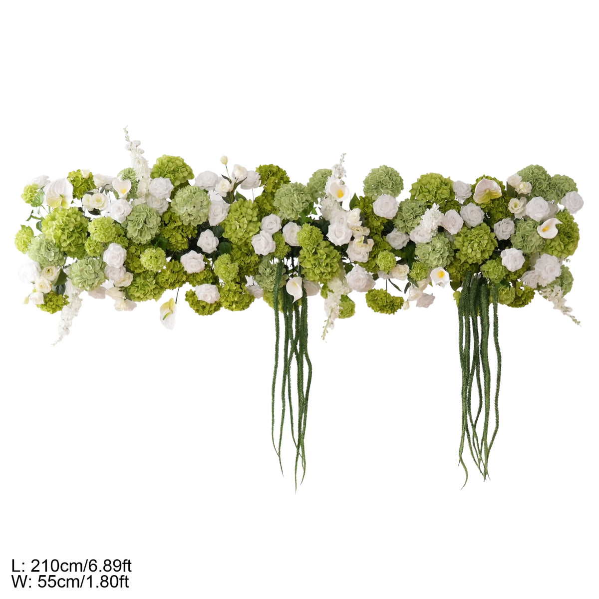 Décoration florale arché vert blanc mariage romantique extérieur classique artificielle feuillets suspension table événement