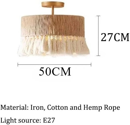 lampe suspendue moderne bohème tissu tressé franges blanches 40cm beige blanc