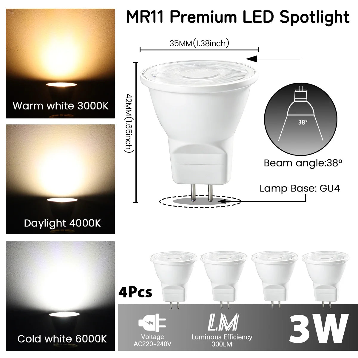 ampoules led blanc modernes gu10 gu11 mr11 35mm 50mm 220v 240v 6000k 3000k