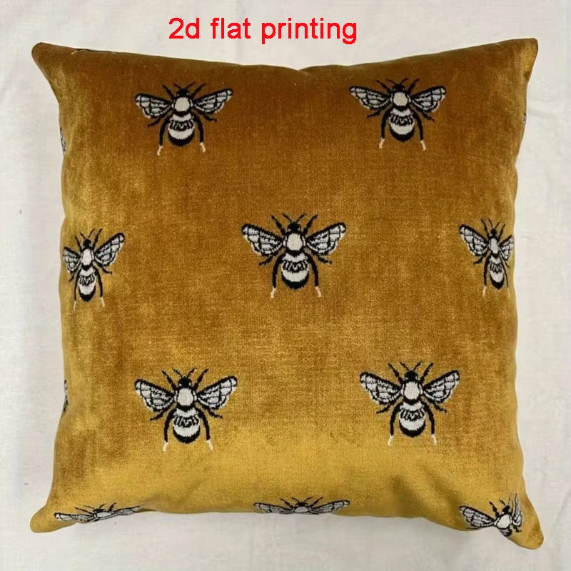 housse coussin abeilles noires velours moderne 45cm moutarde décoration intérieure nordique