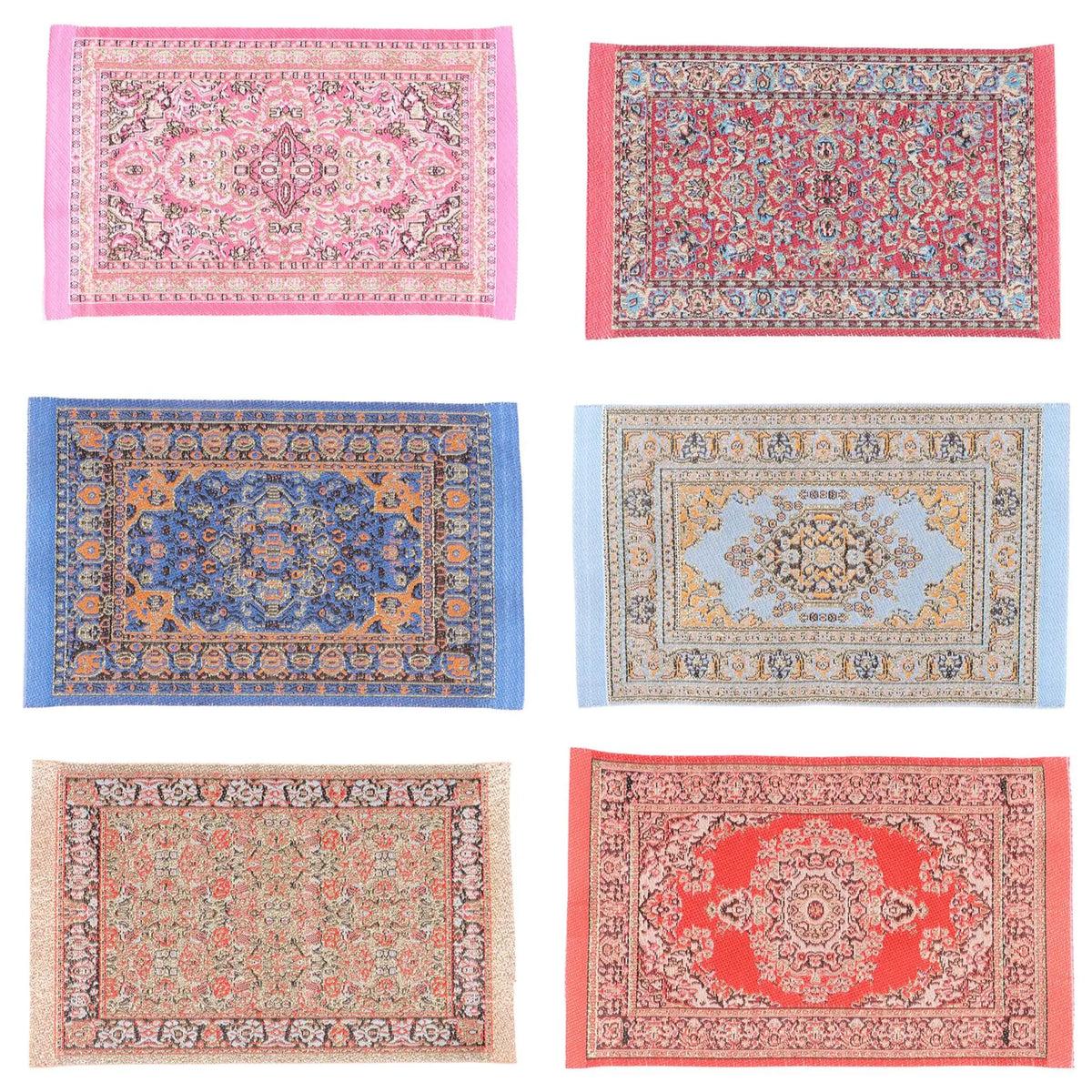tapis ornements floraux motifs géométriques rouge beige bleu rose vert classique traditionnel miniature