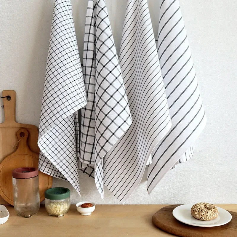 serviettes cuisine coton noir blanc rouge carreaux rayures classiques minimaliste rustic table nettoyage