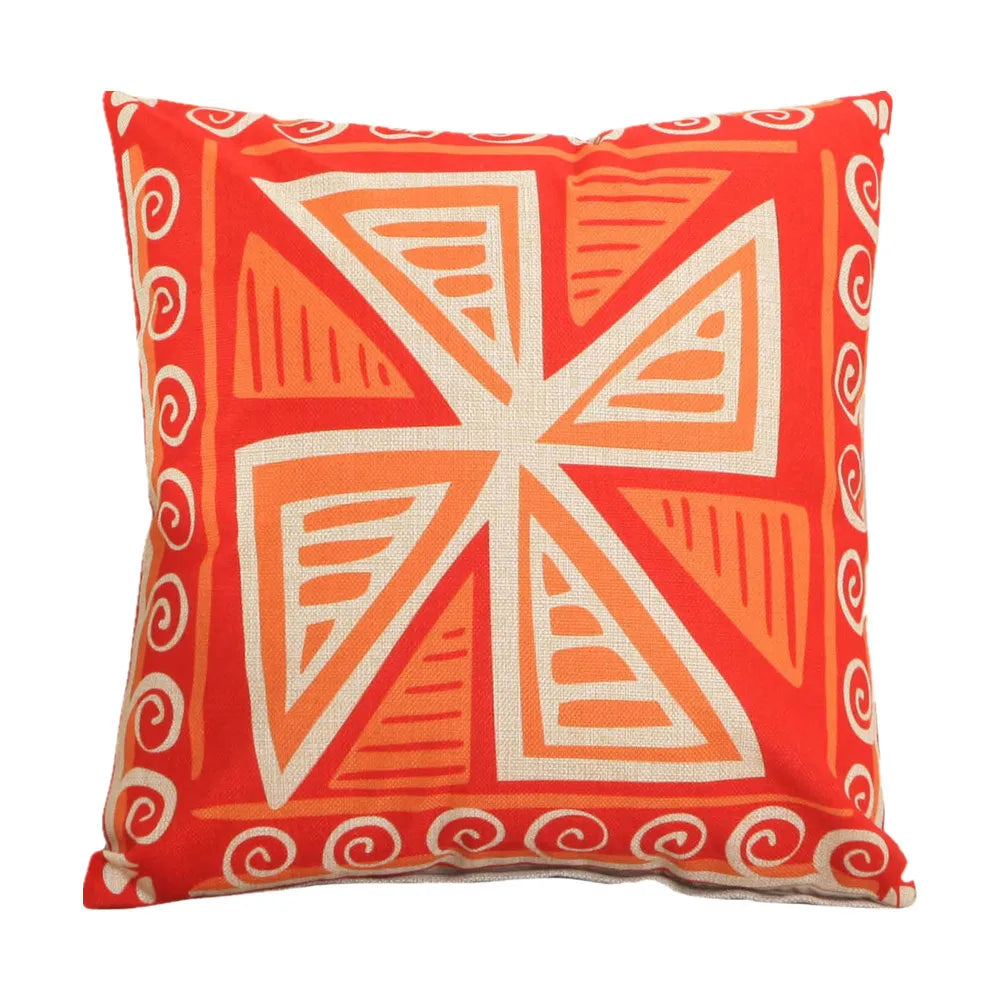 housse coussin imprimée moderne motifs géométriques bleu rouge noir 45x45cm