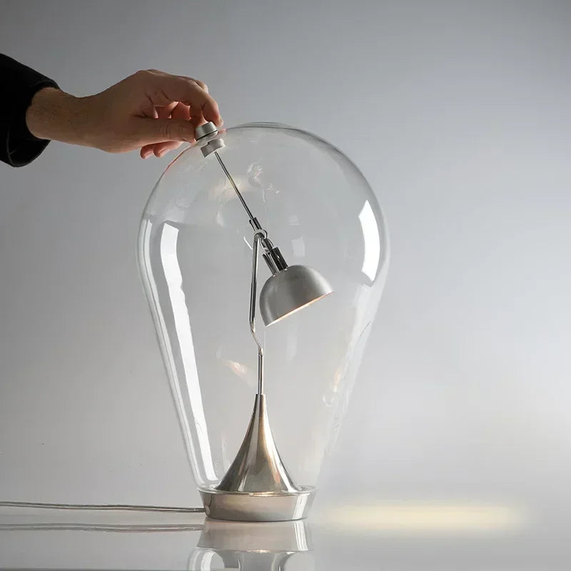 lampe table led transparente moderne interrupteur bouton éclairage minimaliste chromé chambre