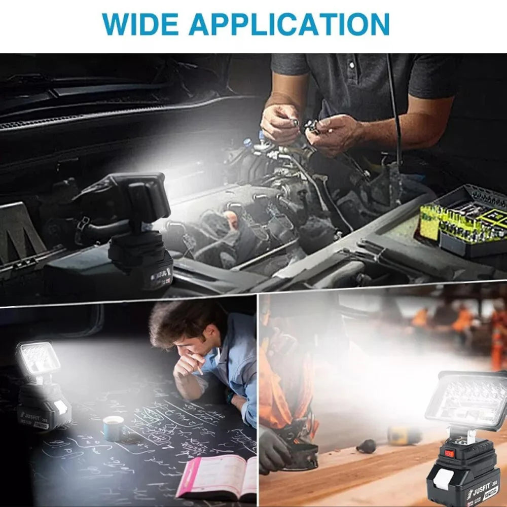 projecteur portable led lampe noire industrielle makita 18v charge usb