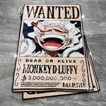 affiche anime wanted luffy dead or alive illustration marine 3000000000 vintage beige noir